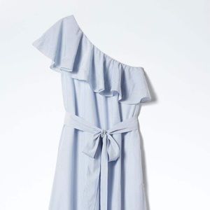 Stripes ruffle one shoulder maxi dress